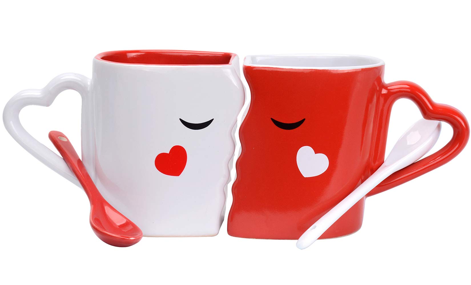 Cymax 2 Pcs Coffee Couple Mug Set, Unique Kissing Mugs Ceramic Cups Set Mr & Mrs Mugs with Spoons - Bridal Shower Engagement Wedding Anniversary Valentines Day for Couples