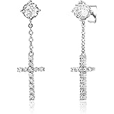 JINAO Cross Hoop Dangle Earrings 14K Gold Plated 5A+ Cubic Zirconia Cartilage Hypoallergenic Sterling Silver Cross Dangle Drop Earrings For Men Women