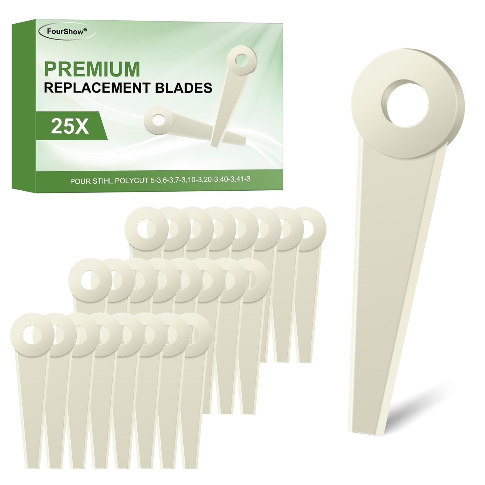 FourShow 25Pcs Plastic Blades for STIHL Grass Trimmer Polycut 5-3,6-2,6-3,7-3,10-3,20-3,40-3,41-3
