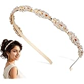 SAFIGLE Bridal Rhinestone Headpiece for Women - Thin Sparkly Jeweled Golden Hair Accessories for Bride, Bridesmaids