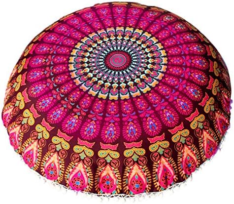 Balakie Throw Pillow Case, Indian Mandala Cushion Cover Round Bohemian Sofa Home Decor Soft Comfortable Pillow Slip Gift(B,Diameter:43cm(17.0"))