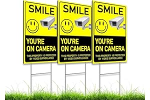 Set of 3 Smile You’re On Camera Signs Wire H-Stakes - 8x12 Inch This Property Is Protected By Video Surveillance - Private Pr