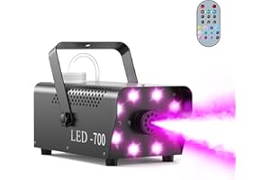 QUEENFAVOR 700W Compact Fog Machine with 8 RGB LEDs - Auto-Cycle Smoke & Lighting Effects, 250ml Tank, 2-3M Projection for Small Parties/Stage/Photography