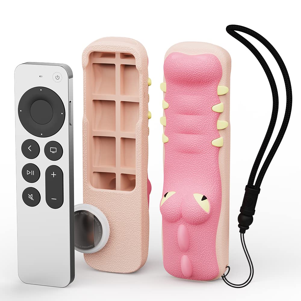 Silicone Remote Control Case Compatible with Apple TV Siri 2nd Gen 2022, Apple TV 4K 2021 and Apple AirTag, Pink Crocodile Shape Non-Slip Shockproof Drop Apple TV Remote Protective Cover (Pink)