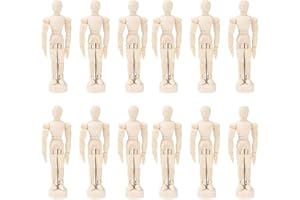 DOITOOL Artists Wooden Manikin Jointed Mannequin: 12 Pack 4.5 Inch Artist Mannequin Model Drawing Figure Model Wooden Mannequin Artist Manikin with Stand for Drawing Painting Desk Decoration