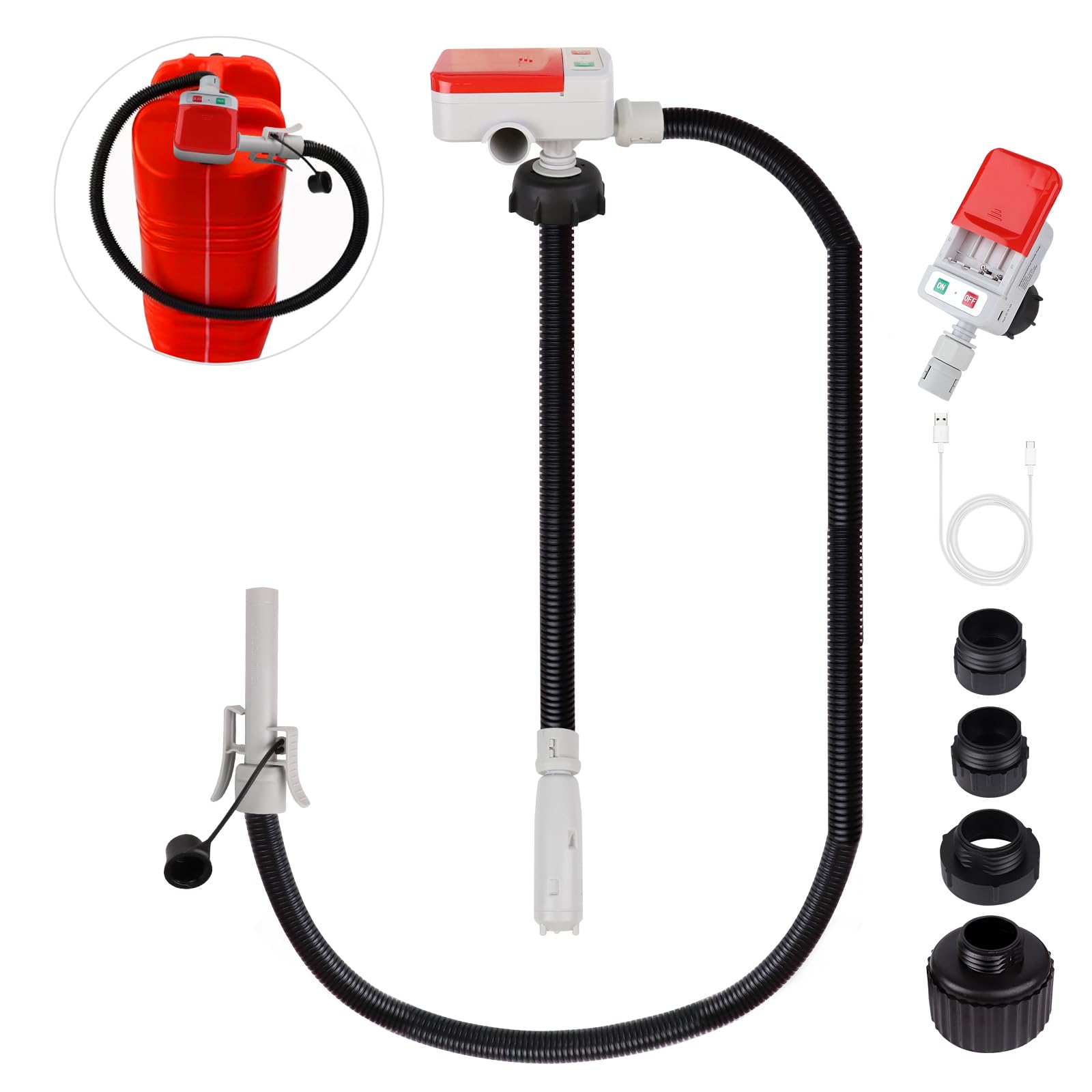 Photo 1 of Fuel Transfer Pump (3.2GPM) with Auto-Stop Sensor, 51" Hose Automatic Gas Pump Transfer with 4 Gas Can/Racing Can Fittings, USB and Battery Powered Portable Siphon Pump for Oil, Gasoline, Diesel