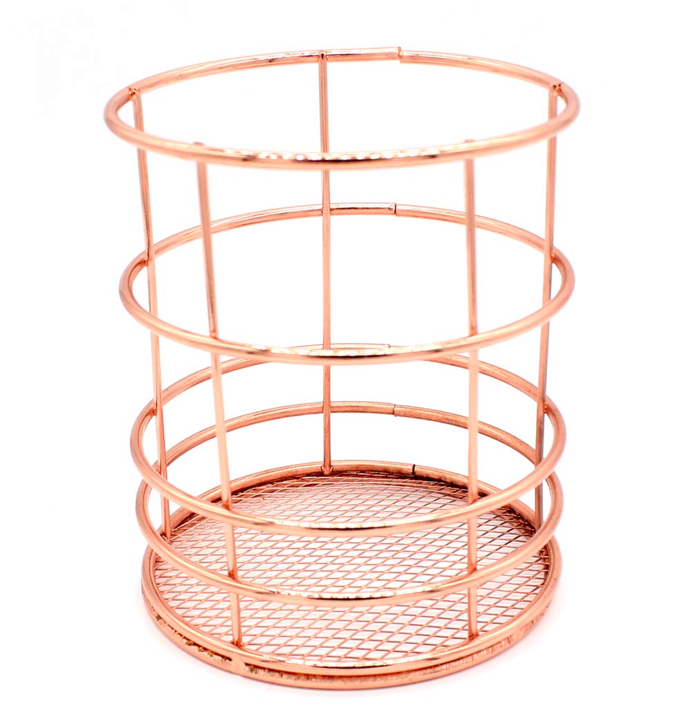 Hillento Pencil Holder, Metal Pen Pencil Holder, Rose Gold Pencil Holder, Desk Stationery Organizer for Home, School, Office Desk Supplies, Makeup Brush Organizer, Round, Rose Gold