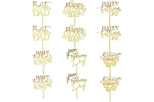 Bekaterea 12PCS Happy Father's Day Cake Toppers,Acrylic Cupcake Toppers，Dad Birthday Themed Decoration，Father's Party Decoration supplies (acrylic12)