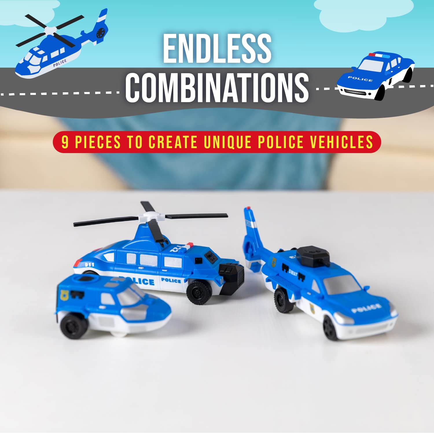 POPULAR PLAYTHINGS Mix or Match Vehicles, Magnetic Toy Play Set, Police