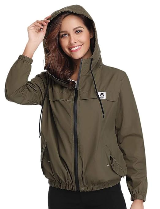 Aibrou Damen Leichte Regenjacke wasserdicht Kurze Windjacke mit Kapuze für den Außenbereich