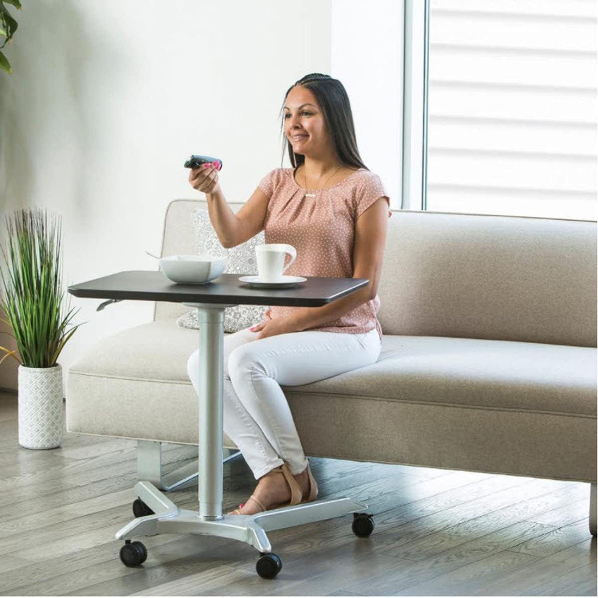 Seville Classics airLIFT Sit-Stand Rolling Height Adjustable Student Classroom Laptop Home Office Pneumatic Mobile Desk Cart with Wheels, Espresso, 28" (XL): Furniture & Decor