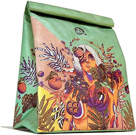 Thermal Lunch Bag by Yume - Large Insulated Paper Lunch Sack Box "Cornucopia”, Foldable & Reusable Bags with Designer Prints & Magnetic Handle for Adults & Children Who Like Healthy Packed Lunches.
