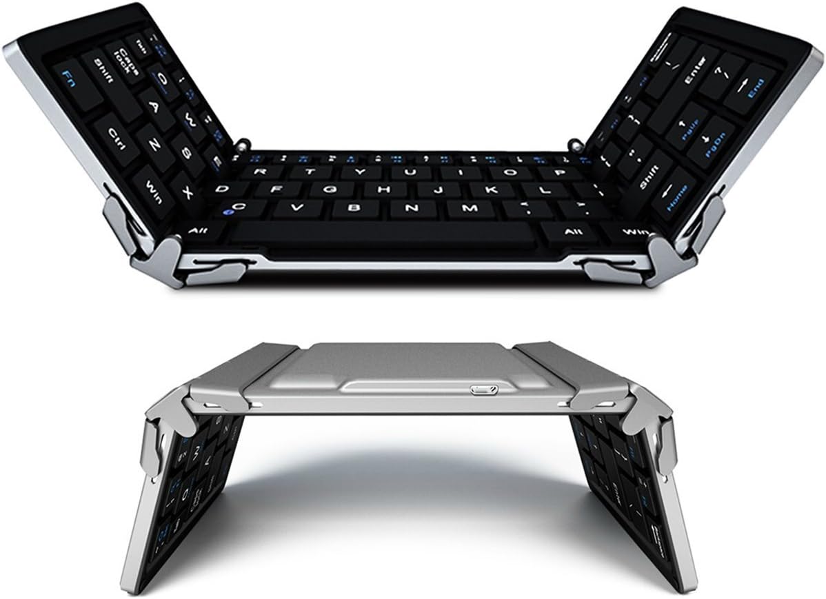 Domon Portable Foldable Bluetooth Keyboard Ultra-slim Mini Wireless Keyboard for iOS Android Windows PC Tablet Smartphone Built in Rechargeable Li-polymer Battery (Black)