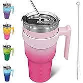 BJPKPK Tumbler With Handle 40oz Stainless Steel Insulated Tumbler Mugs With Lid And Straw For Women And Men,Cherry Blossom