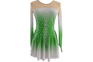 LIUHUO Figure Skating Dress Girls' Long Sleeves Competition Perform Womens Elegant Handmade Crystal