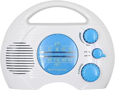 ANCLLO Mini Portable AM FM Shower Radio Waterproof Battery Operated White