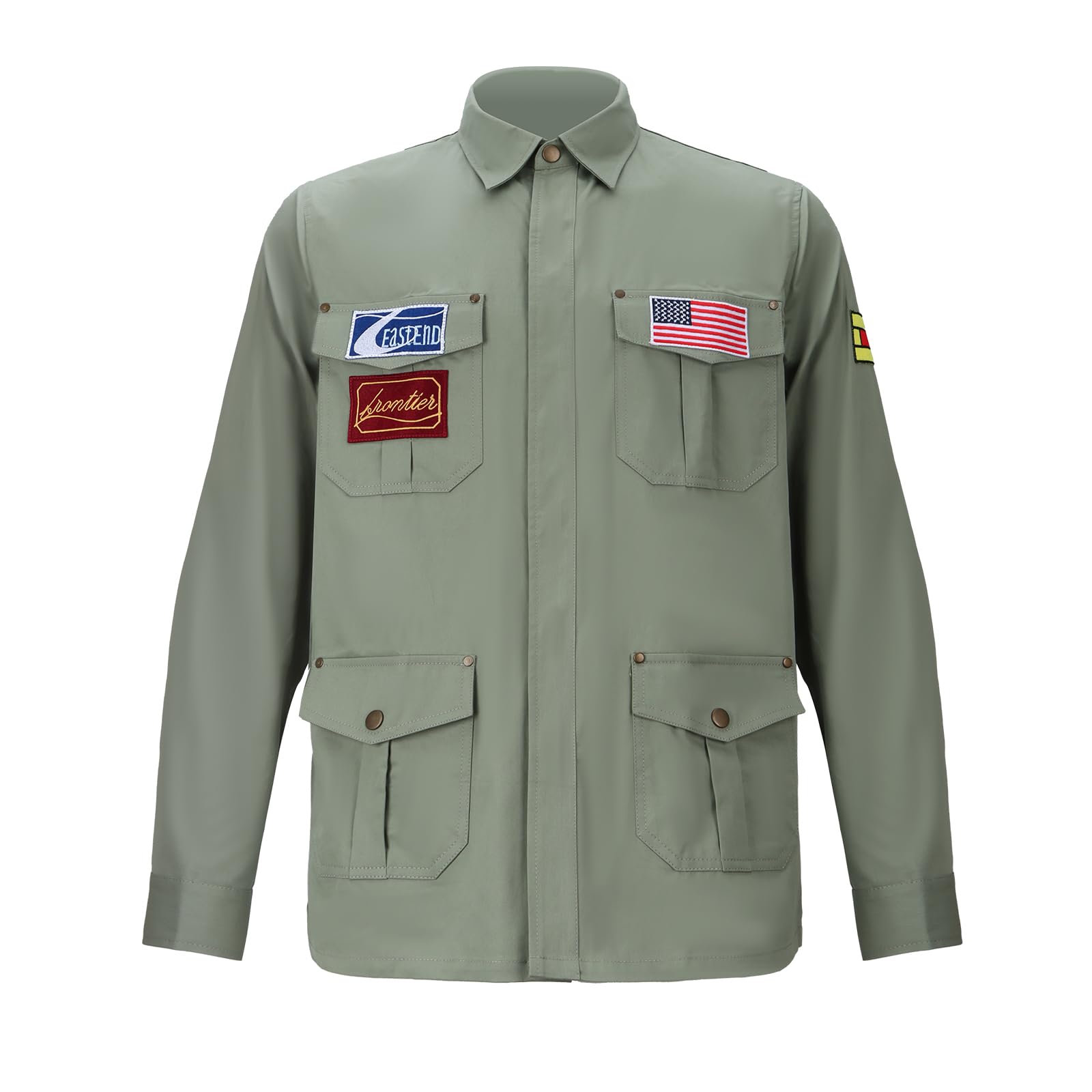 LIKUNGOU Men James Sunderland Green Jacket Multi-Pocket Snap Button Jacket with Embroidered Patches Halloween Cosplay Costume (XL)