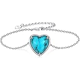 Genuine Sterling Silver Turquoise Bracelet for Women - Heart Real Turquoise Bracelet Nature Real Western Jewelry for Women