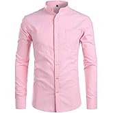ZEROYAA Men's Hipster Mandarin Collar Long Sleeve Button Up Oxford Shirts with Chest Pocket
