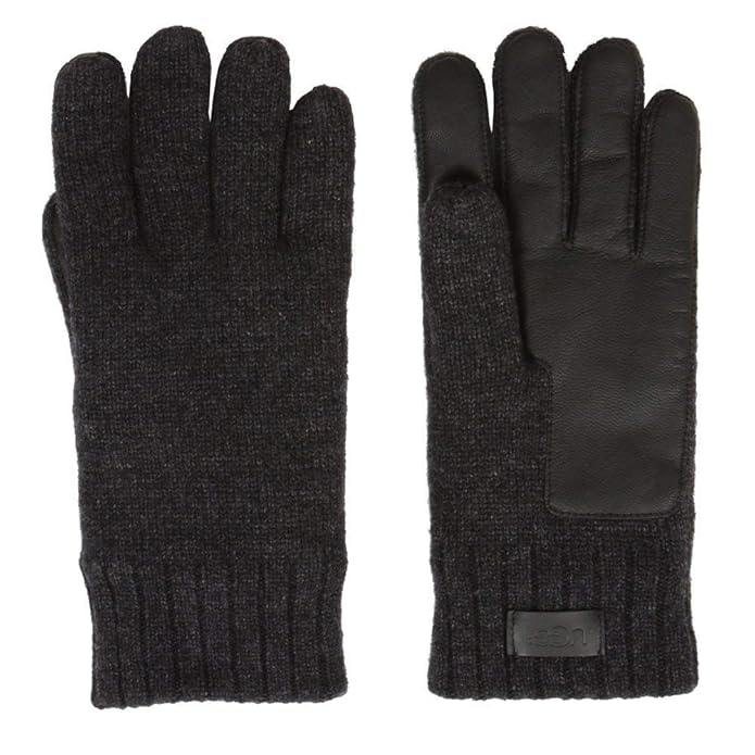 UGG Men's Knit & Conductive Leather Gloves Graphite Heather LG/XL