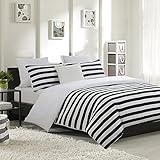Vaulia Lightweight Microfiber Duvet Cover Set, Black and White Stripes Print Pattern, Reversible Color Design - Queen Size