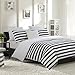 Vaulia Lightweight Microfiber Duvet Cover Set, Black and White Stripes Print Pattern, Reversible Color Design - Queen Size