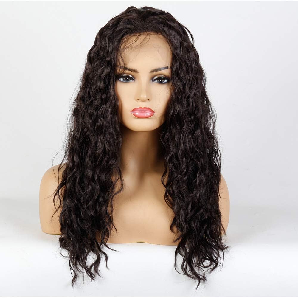 vvBing Hair Wig Synthetic Lace Front Wigs Curly Hair Heat Resistant Fibers Loose Curly Lace Front Wigs Glueless With Baby Hair Color Drak Brown 16 inch