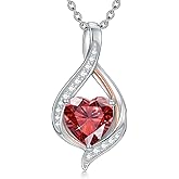MRENITE White Gold Plated Diamond Cut Heart Birthstone Necklace with Moissanite, Infinity Heart Birthstone Pendant Necklaces Gift for Women Wife Girlfriend Her Mothers Day
