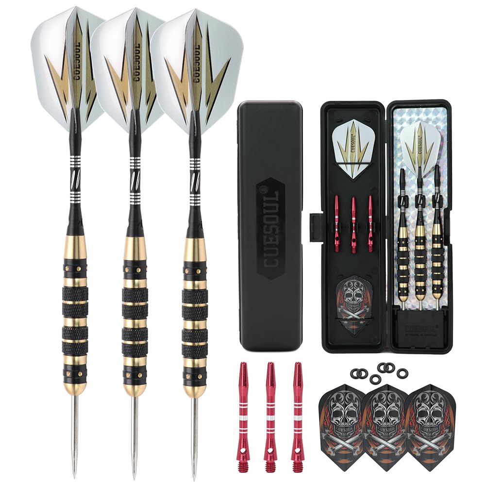 CUESOUL ARCH Steel Tip Darts Set 26 Grams Durable Aluminum Shafts Black Brass Barrels 3 Dart Flights Dart with Case(ARCH-F1308)