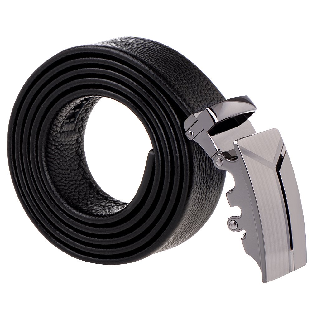 Vbiger Men’s Shining Metallic Buckle Leisurable Business Cowhide Leather Belt (49.2 inches, Black 1)