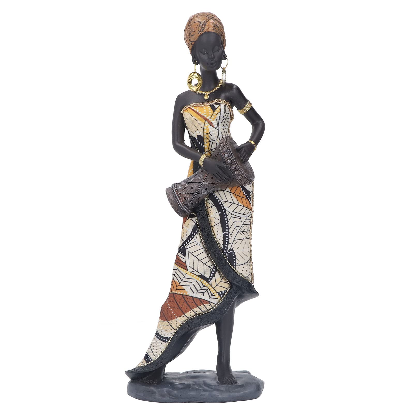 African Statues Sculptures Home Decor,12'' African Woman Statue,Vintage Exotic Tribal Lady Hand Statue Musician Art,Women Figurine Statues Tabletop Decoration Ornaments for Home Decorations Living