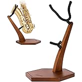 STRICH Wooden Saxophone Stand Display For Alto Tenor Sax, Handmade Solid | Wood Floor Stand Holder Colour Walnut, Weighted Heavy Base (FH-4, Sax)