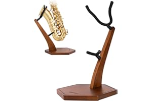 STRICH Wooden Saxophone Stand Display For Alto Tenor Sax, Handmade Solid Wood Floor Stand Holder Colour Walnut, Weighted Heavy Base (FH-4, Sax)