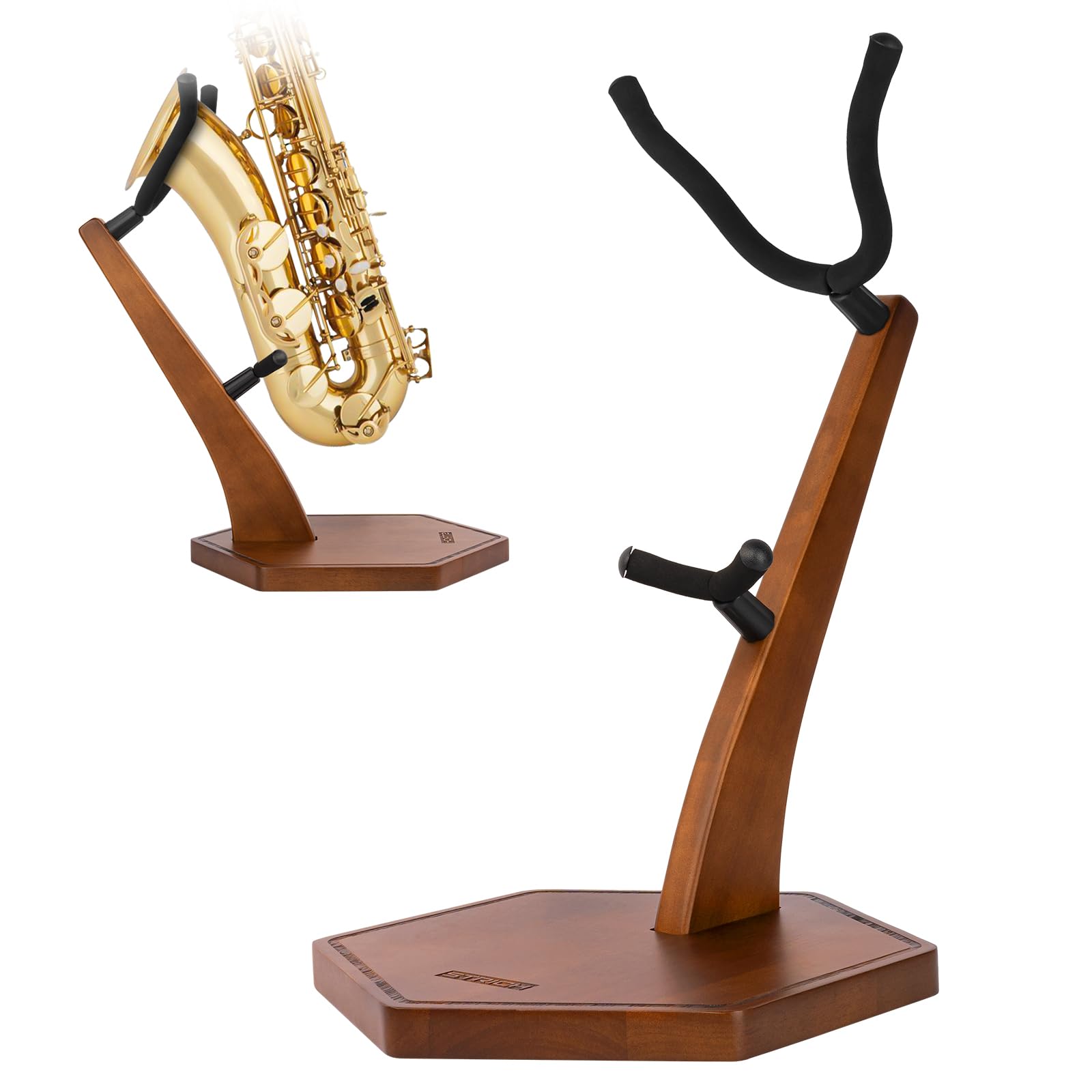 STRICH Wooden Saxophone Stand Display, Alto/Tenor, Handmade Solid Wood Floor Stand Holder Colour Walnut, Weighted Heavy Base (FH-4, Sax)