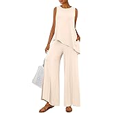 PRETTYGARDEN Women's 2026 Two Piece Matching Lounge Sets Asymmetrical Split Tank Tops Wide Leg Pants Summer Outfits Tracksuit