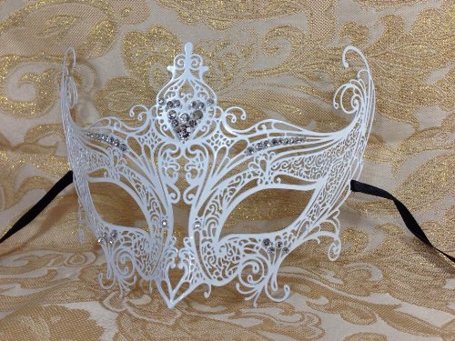 Grand Swan Venetian Impression Design Masquerade Mask Decorated with Beautiful Gems- White by KBMasks