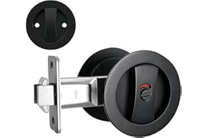 Round Pocket Door Lock with Color Coded Indicators, Matte Black Flush Pocket Door Hardware Privacy Pocket Door Latch for Bed/