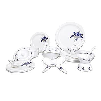 MEHUL CROCKERY Melamine 2023 Blue Flora 22 Pcs Family Dinner Set
