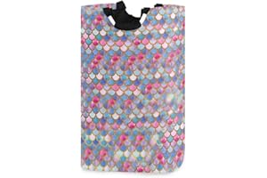 Qilmy Mermaid Laundry Basket Collapsible Large Clothes Hamper Nursery Storage Bin with Handle for Bedroom, Bathroom, Dorm, Kids Room