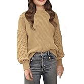 EGOCKAL Girls Crewneck Sweaters Casual Long Sleeve Drop Shoulder Pullover Sweaters Fall Oversized Cable Knit Tops