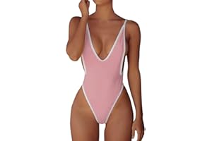 ALLureLove Swimsuits for Women Sexy Monokini Deep V One Piece Bathing Suits Backless Cheeky Swimwear Semi Thong Bikini