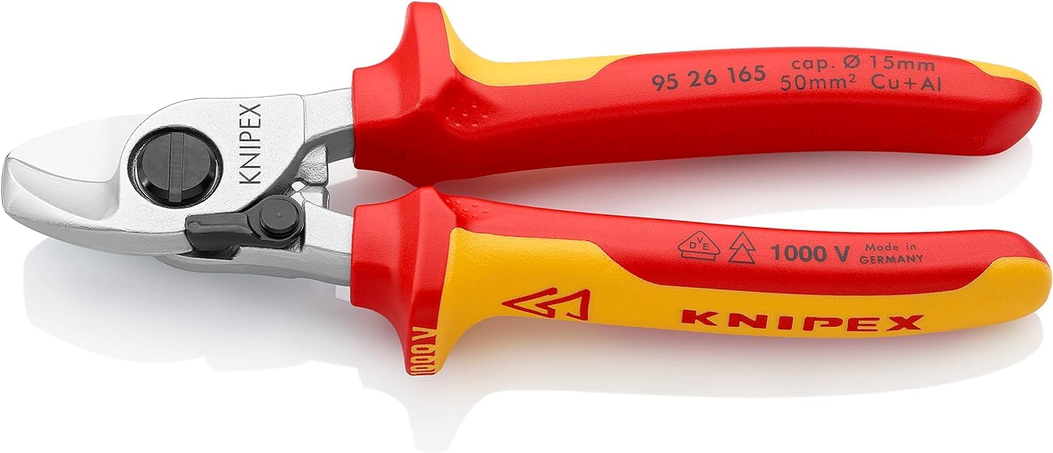 KNIPEX Cable Shears with Opening Spring Chrome-Plated Insulated with Multi-Component Grips, VDE-Tested 165 mm, 95 26 165