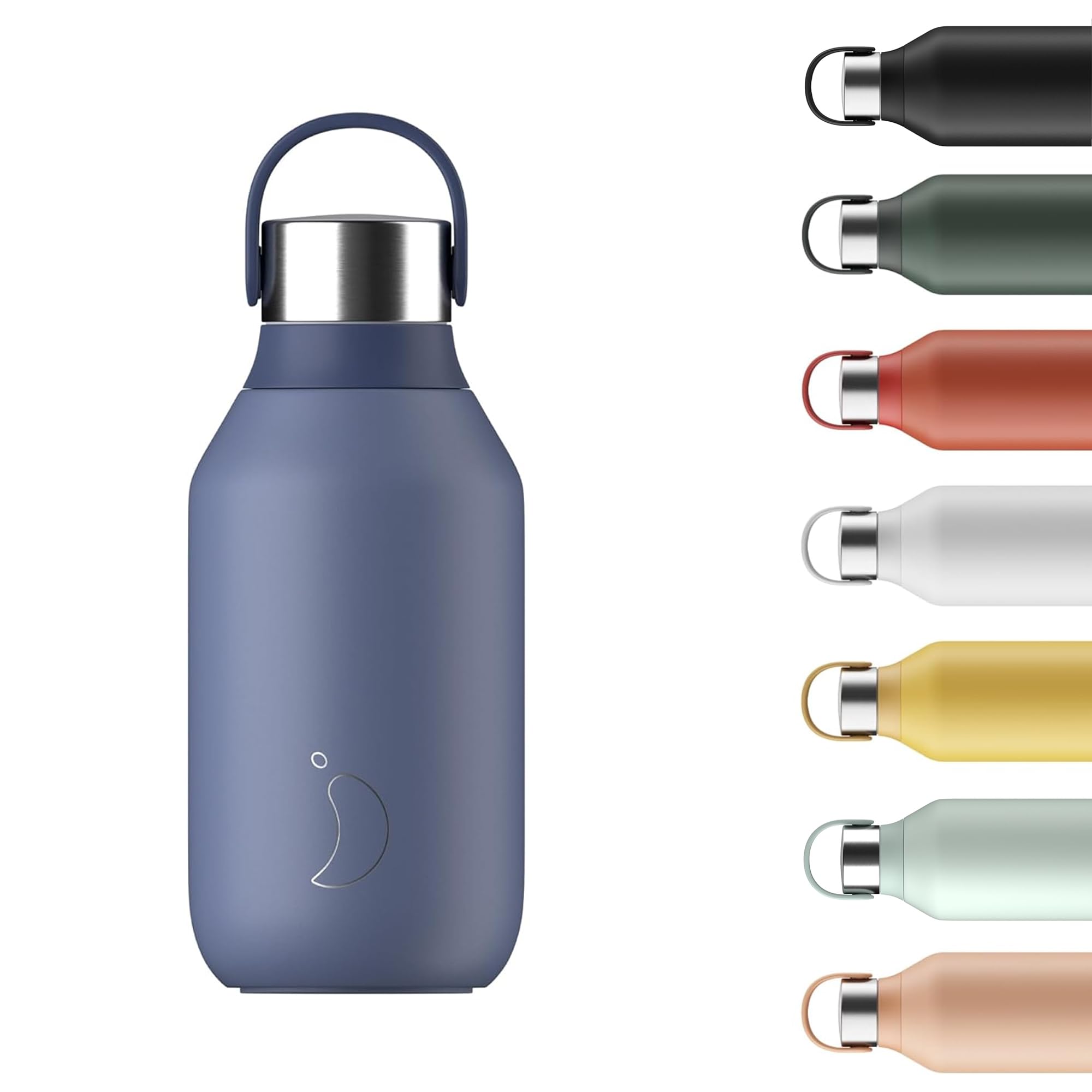 Chilly's Series 2 Water Bottle - Vacuum Insulated Stainless Steel Water Bottle with Soft Collar & Carry Loop, Thermal Flask for Hot & Cold Drinks - Leak Proof, No Sweat - Whale Blue, 350ml