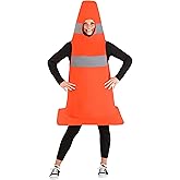 Traffic Cone Costume for Adults - Tunic with Reflective Strips and Face Opening