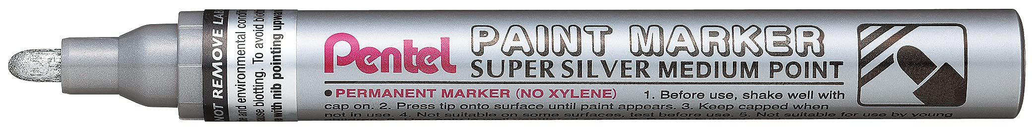 Pentel MMP10 Paint Marker, Medium 4.5mm Bullet Tip, Metallic Silver ink (Pack of 12)