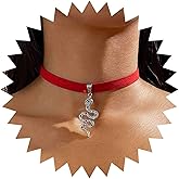 Andelaisi Boho Red Velvet Choker Necklace Vintage Snake Pendant Necklace Red Satin Ribbon Collar Necklace Gothic Serpent Snake Necklace Jewelry for Women