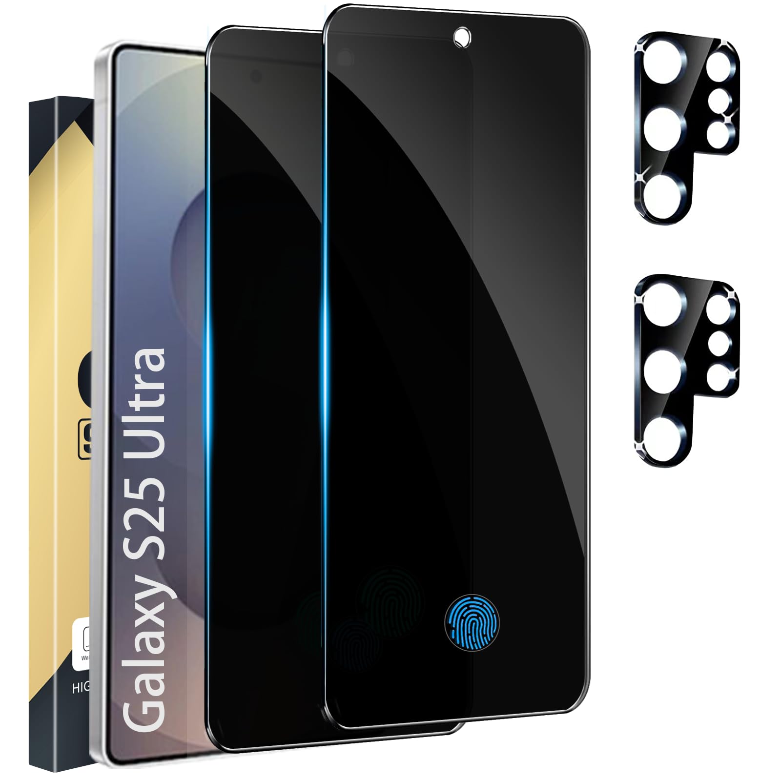Xiezezei [2+2 Pack] Privacy Screen Protector Compatible with Galaxy S25 Ultra 5G - 2 Tempered Film + 2 Camera Lens Glass, High Clarity, Bubble Free, Anti-Spy Protection - Scratch Resistant