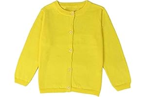 JELEUON Little Girls Cute Crew Neck Long Sleeve Button-Down Solid Cotton Fine Knit Cardigan Sweaters