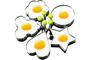 GZMAISULEE Egg Ring Molds - 5 Pack Stainless Steel Egg Cooking Rings - Heart, Flower, Star, Micha, Round Pancake Mold Set, Ye