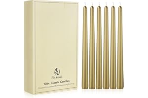 Pickood New Burning Formula Unscented Dripless 10-Inch Taper Candles Set of 12 - Gold, for Wedding, Dinner - Smokeless, Long Burning - Hand Poured, Colored Tall Candlesticks - Oro
